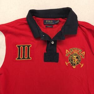 Polo Ralph Lauren Custom Fit Collared Long Sleeve Polo Shirt Mens L Red White